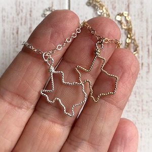 Gift Wire State necklace in sterling or gold filled All states available Small Texas necklace Bridesmaid Gift for Her image 1