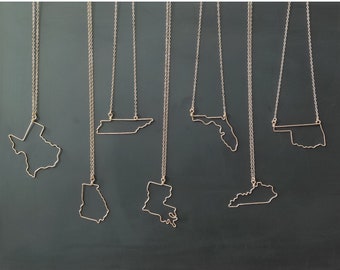 State Necklace in Silver or Gold - Home State Outline to Represent Home - State Boundary Necklace - Personalized Gift For Her or Him