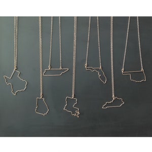 State Necklace in Silver or Gold - Home State Outline to Represent Home - State Boundary - Personalized Gift For Her - Home State Outline