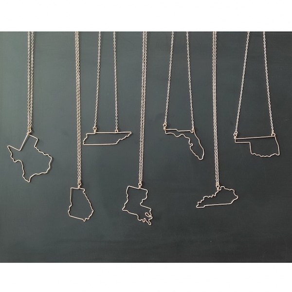 State Necklace in Silver or Gold - Home State Outline to Represent Home - State Boundary Necklace - Personalized Gift For Her or Him