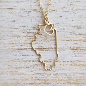 Illinois Necklace Custom State Love Necklace Illinois State Necklace Illinois Outline Personalized Gift Silver or Gold image 1