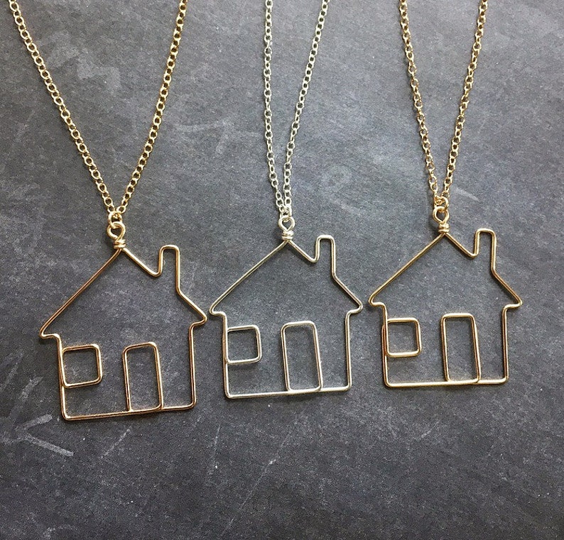 House Necklace Housewarming Gift Home Sweet Home Necklace in Sterling Silver or Gold Filled Little House Necklace image 1