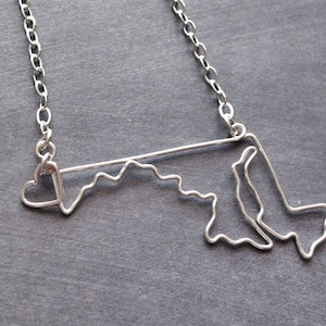 Maryland Necklace- Custom State Love Necklace - Maryland State Necklace - Home State Necklace - Personalized Necklace - Maryland Outline
