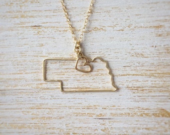 Nebraska Necklace - Nebraska State Necklace - State Jewelry - Personalized Gift - Nebraska State Necklace - Silver Gold Necklace - Midwest