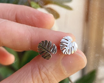 Monster Lovers Gift for Her - Monstera Stud Earrings in Sterling Silver - Monstera Stud Earrings - Monstera Leaf Earrings -  Plant Lady Gift