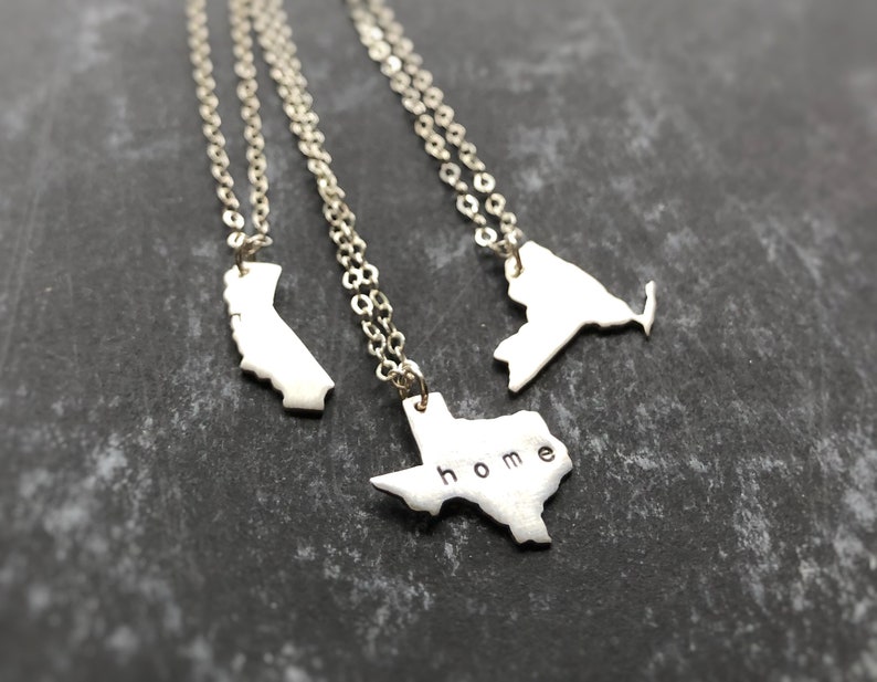 Home State Necklace in Sterling Silver or 14 Gold Filled State Necklaces Personalized Gift for Her Texas California NY image 5