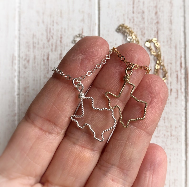 Gift Wire State necklace in sterling or gold filled All states available Small Texas necklace Bridesmaid Gift for Her image 1