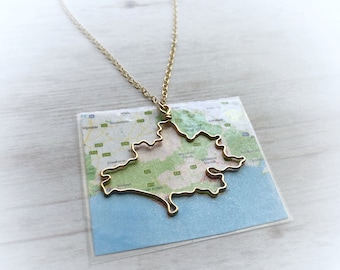 Custom Gift for Her - Personalized Custom Shape Necklace- Map Necklace - Outline Necklace - Road Trip Necklace - Travel Gift - Aupair Gift