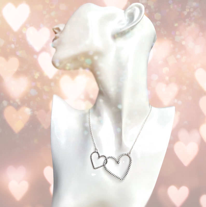 Mother's Day Gift Double Heart Interlocked Necklace in Sterling Silver or 14k Gold Filled Gift for Her Unique Heart Pendant Love image 4