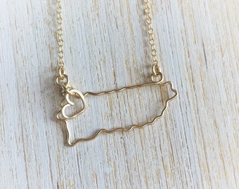 Puerto Rico Necklace - Puerto Rico Outline Necklace - Gold Puerto Rico Necklace - Silver Puerto Rico Necklace - State or Country Necklace