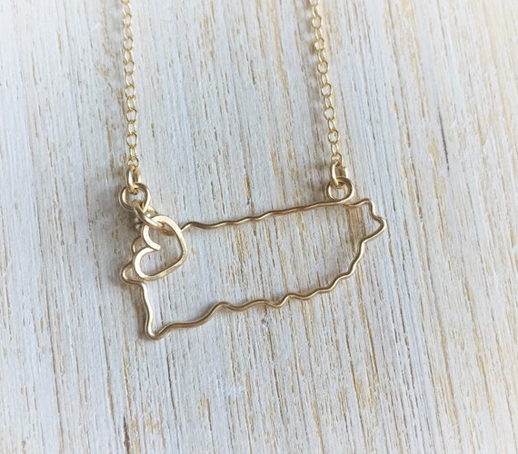 Puerto Rico Necklace Outline Gold - Puerto Rico Pendant Gold