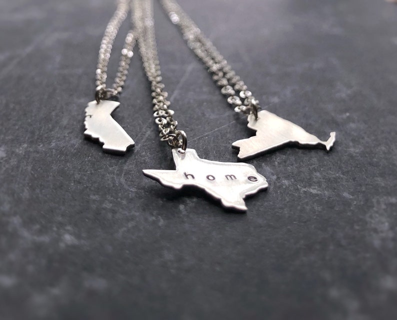 Home State Necklace in Sterling Silver or 14 Gold Filled State Necklaces Personalized Gift for Her Texas California NY image 6