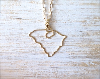 South Carolina Necklace - South Carolina State Necklace - State Jewelry - Personalized Necklace - SC State - Silver or Gold Necklace - Home