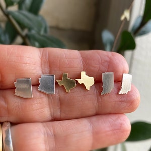 State Earrings in Silver or Gold - ALL States Available - Home State Studs - Personalized Gift - State Silhouette Studs - State Outline Gift