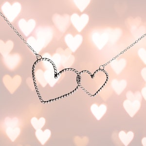 heart necklace double hearts necklace in silver