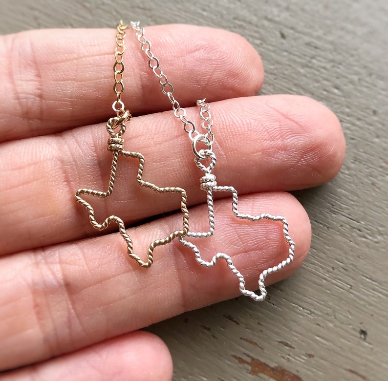 Gift Wire State necklace in sterling or gold filled All states available Small Texas necklace Bridesmaid Gift for Her image 6