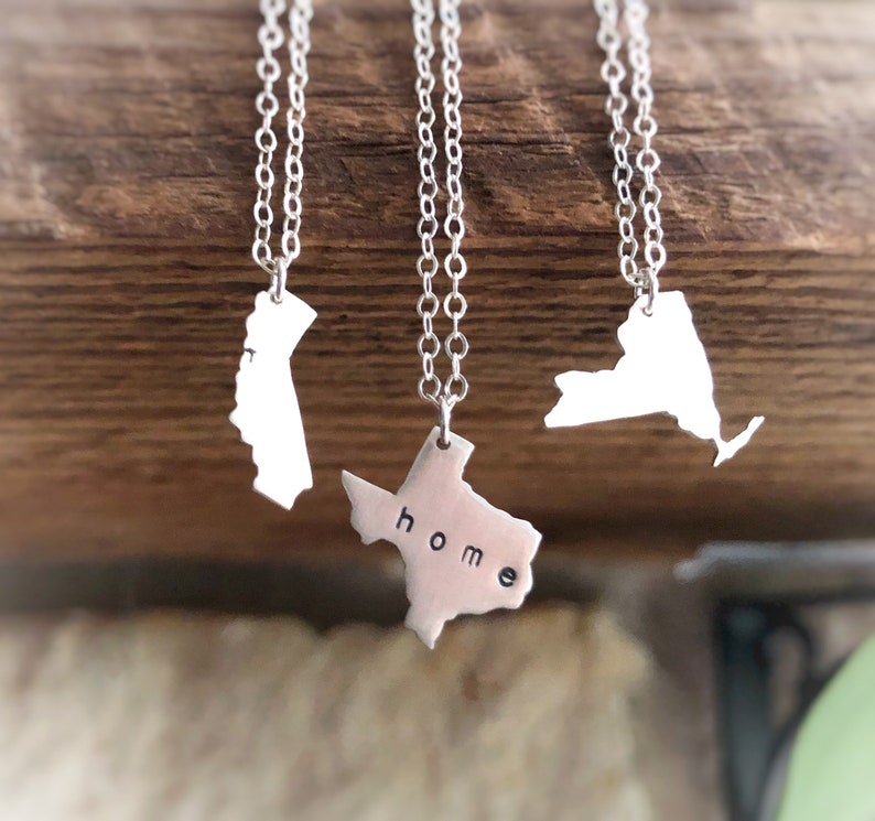 Home State Necklace in Sterling Silver or 14 Gold Filled State Necklaces Personalized Gift for Her Texas California NY image 4