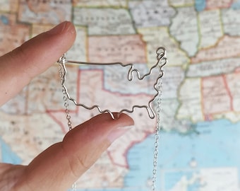 United States Necklace - USA Necklace - Custom Country Necklace - United States of America - America Necklace - Travel
