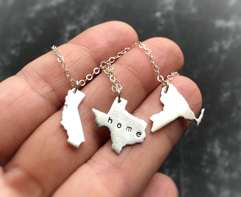 Home State Necklace in Sterling Silver or 14 Gold Filled State Necklaces Personalized Gift for Her Texas California NY image 1