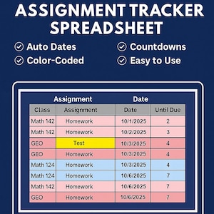 Assignment Tracker Spreadsheet | Homework Planner | School Schedule | Google Sheets | Student Organizer