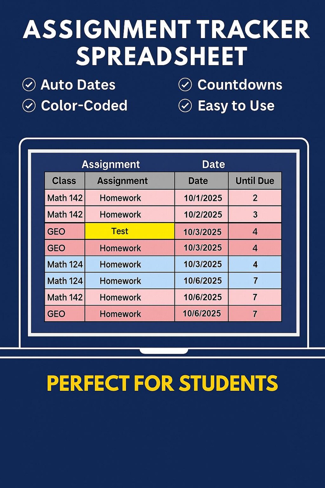 College Assignment Planner | Automated Google Sheet Dashboard | Track ...