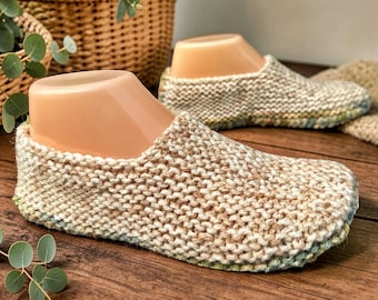 Adult Slippers Knitting Pattern, Knit Flat, Straight Needles, Sideways Construction (PDF Download) - English Only