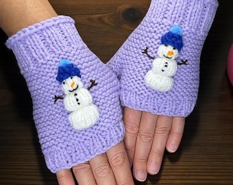 Christmas Snowman Fingerless Gloves Knitting Pattern, Winter Holiday Knit Pattern, DIY Fingerless Mitts, Snowman Gloves PDF - English Only