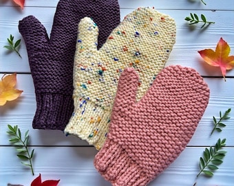 Quick Easy Knit Mittens Pattern, Knit Flat on 2 Needles - Beginner Friendly, Kids, Teen, Adult Sizes - Instant PDF Download - English Only