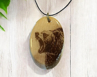 Handcrafted Roaring Bear Necklace – Spirit Animal Pendant – Rustic Gift for Him - Wildlife Inspired Jewelry - Nature Inspired Gift