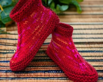 Knitting Pattern - Adult Slippers with a Cuff - Knit on Straight Needles with Bulky Yarn - Cuffed Booties Adults  - English Only