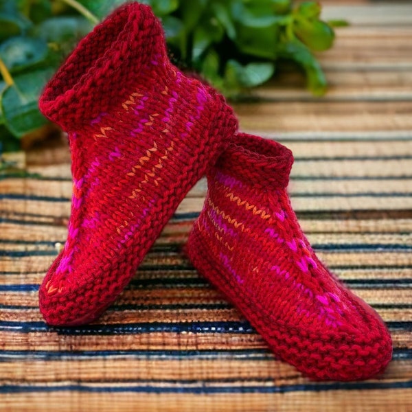 Knitting Pattern - Adult Slippers with a Cuff - Knit on Straight Needles with Bulky Yarn - Cuffed Booties Adults  - English Only