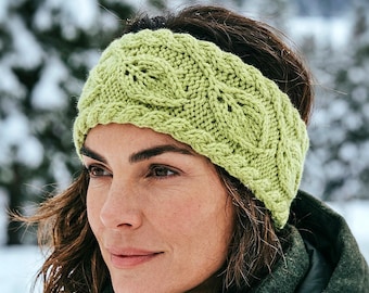 Leaf Headband Knitting Pattern, Ear Warmer, Knit Flat Straight Needles, Leaves Motif, Cable Adult Knitted Headband PDF - English Only