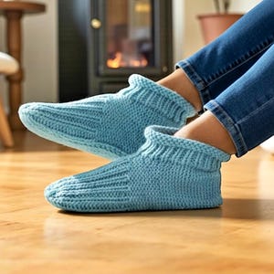 Knitting Pattern - Adult Cuffed Booties House Shoes - Easy Knit Slippers Using Basic Knitting Stitches With How-to Video - English Only