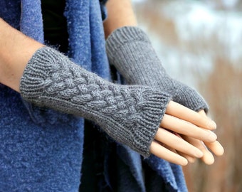 CUSTOM MADE Hand Knit Adult Cable Knit Fingerless Gloves - Half Gloves - Fingerless Mitts - Fingerless Mittens - Gift for Her Gift Under 50