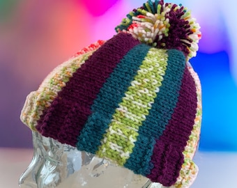 Knitting Pattern - Toque, Touque, Tuque or Beanie Winter Hat, Vertical Stripes, Easy to Knit Toque, Simple Knitted Toque Knitting Pattern