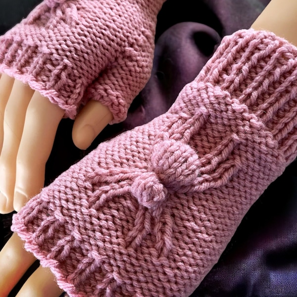 Knitting Pattern - Fingerless Gloves with SPIDERS! - Knit Flat on 2 Needles - with How-to Video Links - Half Gloves Mitts - English Only