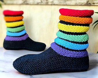 Knitting Pattern - Moccasin Slippers with a Long Puffy Cuff - PDF Instant Download - How to Knit Adult Bootie House Shoes - English Only