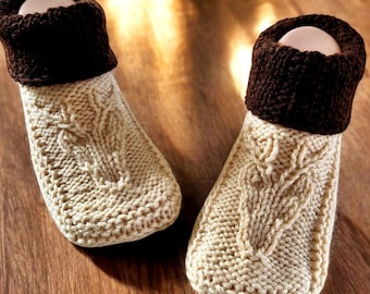 Hand Knit Deer Moccasin Slippers with Cuff – Cozy Stag Booties, Cottage Core House Shoes, Gift for Him, Slow Fashion, Custom, Made to Order