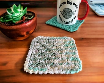 Knitting Pattern - Knit a  Dishcloth and Coasters with Diamond Pattern - Stash Buster - Stylish Knitted Washcloth Pattern - English Only