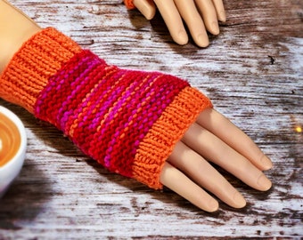 Knitting Pattern - Beginner Fingerless Gloves - Knit Flat on 2 Needles, Fingerless Mitts on Straight Needles with Video Links - English Only