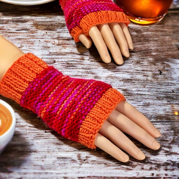 Knitting Pattern - Beginner Fingerless Gloves - Knit Flat on 2 Needles, Fingerless Mitts on Straight Needles with Video Links - English Only