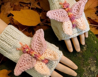 Butterfly Fingerless Gloves Knitting Pattern: Easy Knit Flat (PDF Download) - English Only