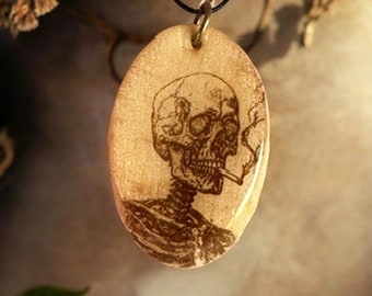 Handcrafted Skull Smoking a Cigarette Necklace – Gothic Skeleton Jewelry - Necklace for Men Women - Witchy Necklace - Gothic Creepy Vibes