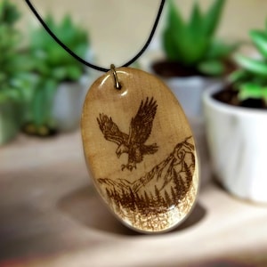 Eagle Necklace - Eagle Soaring Over Mountains and Forest Pendant - Unique Rustic Jewelry - Handmade Eagle Necklace - Bespoke Gift Men Women