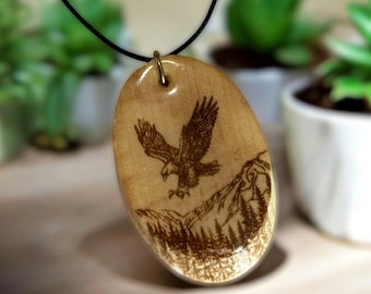 Eagle Necklace - Eagle Soaring Over Mountains and Forest Pendant - Unique Rustic Jewelry - Handmade Eagle Necklace - Bespoke Gift Men Women