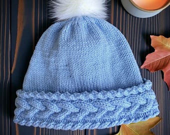 Knitting Pattern PDF – Cable Bobble Beanie Knit Hat for Children to Adults - Toque - Easy Cable Hat with Video Tutorials - English Only