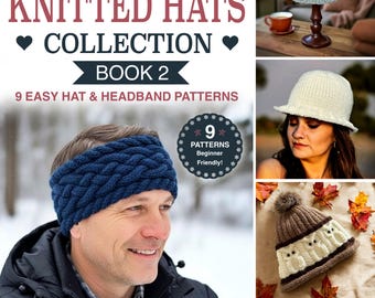 9 Easy Knit Hat & Headband Patterns | Book 2 | Beginner Friendly Knitting | PDF Download (English Only)