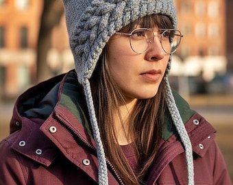 Knitting Pattern – Cable Beanie or Bobble Hat, Flat-Knit Toque, Slouchy Winter Beanie, Elf or Fantasy Inspired Cozy Knit Hat, English Only