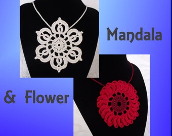 Crochet Pattern - Crochet a Necklace: Mandala and Flower - Crochet Jewellery - Tutorial How-to Pattern Instant Download - English Only