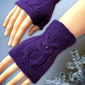 Purple Fingerless Gloves with OWLS!